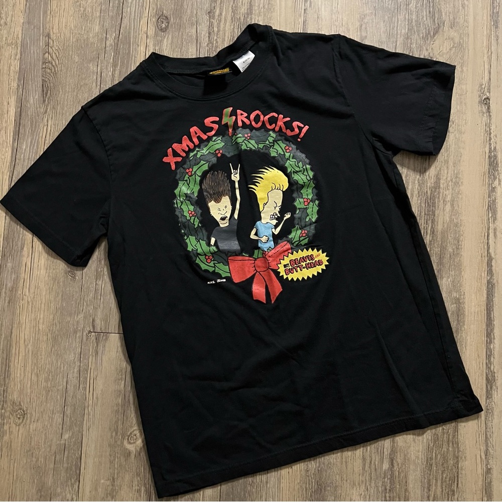 ❌SOLD❌ Beavis and Butt-Head" XMAS ROCKS" Christmas Black T
